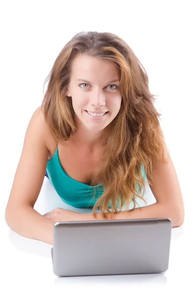 Pretty girl using laptop — Stock Photo, Image