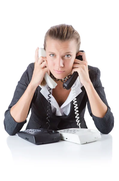 Pretty office manager speaking on the phone isolated on white — Stock Photo, Image