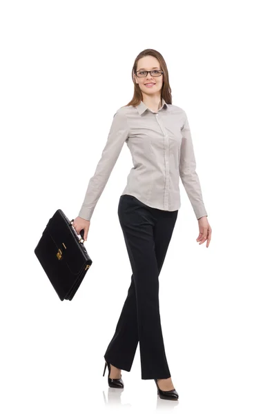 Бизнес-леди с кейсом в белом — стоковое фото
