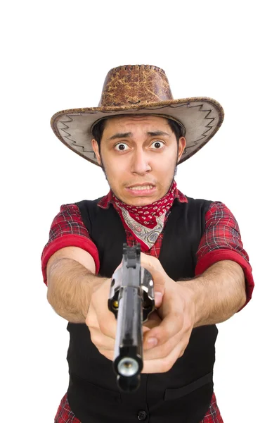 Junger Cowboy isoliert auf weiß — Stockfoto