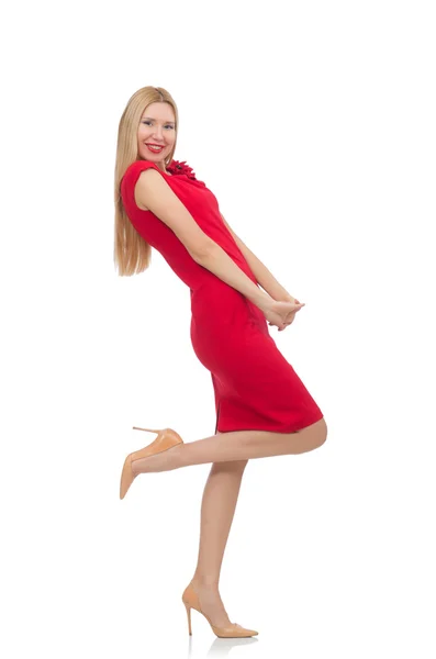 Frau in scharlachrotem Kleid — Stockfoto