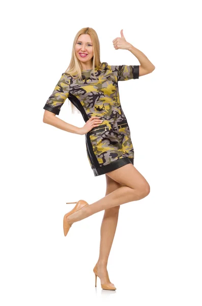 Vrouw in militaire stijl jurk — Stockfoto