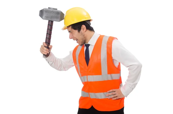 Anleggsarbeider med hammer isolert på hvit – stockfoto