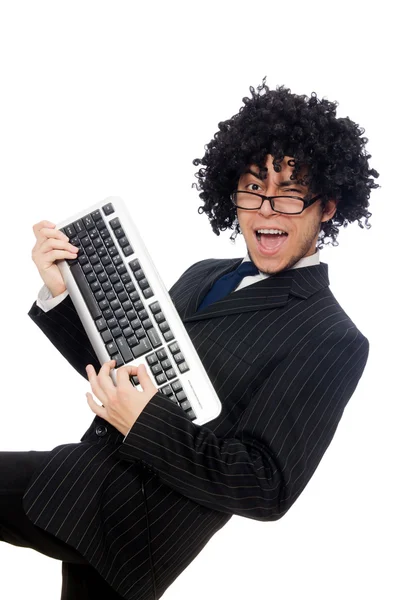 Young employee with keyboard — Stock Photo, Image