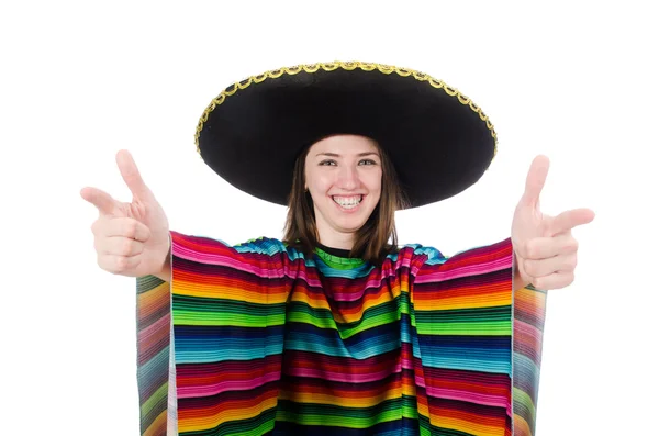 Vrij Mexicaans meisje in levendige pocho geïsoleerd op wit — Stockfoto