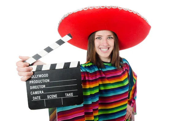 Vrij Mexicaans meisje in levendige pocho geïsoleerd op wit — Stockfoto