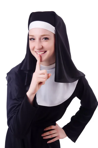 Young Nun op wit — Stockfoto