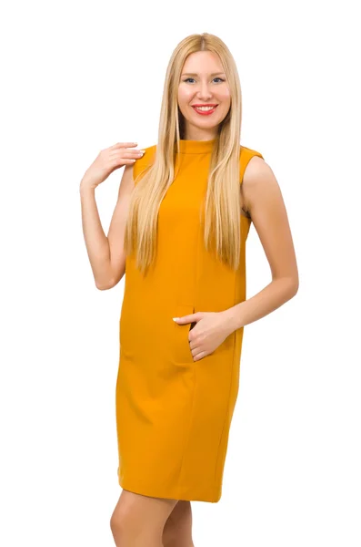 Hübsches Mädchen im ockerfarbenen Kleid — Stockfoto