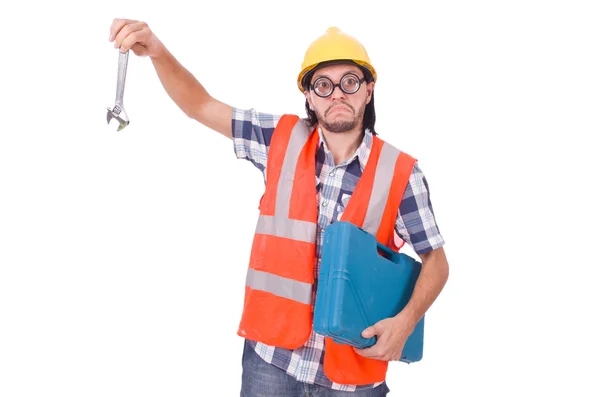 Construction worker with box — Stock Photo, Image