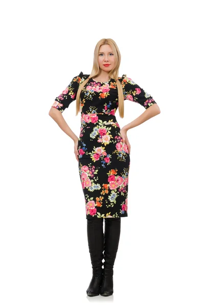 Flicka i blommig klänning — Stockfoto
