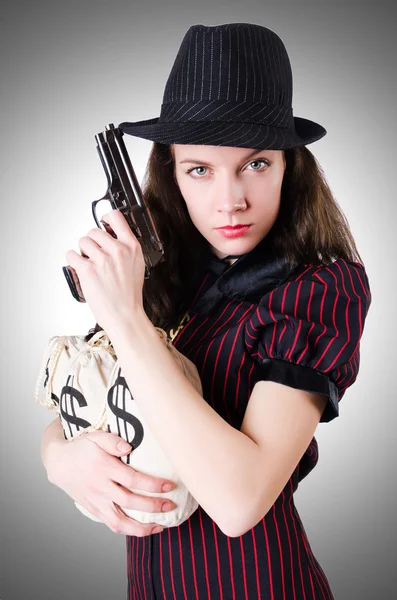 Woman gangster with handgun — Stock Photo, Image