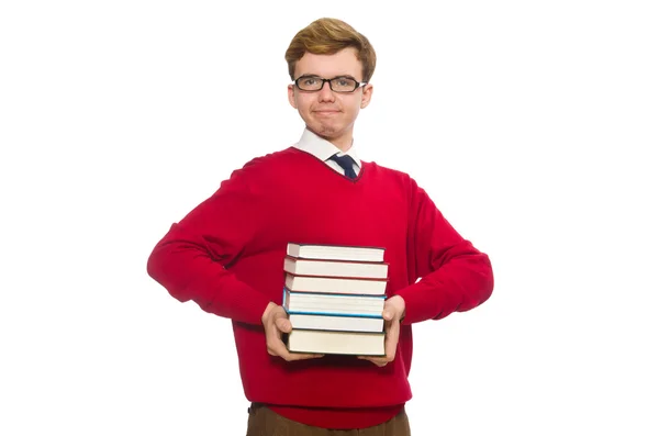 Grappige student met boeken — Stockfoto