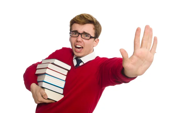 Grappige student met boeken — Stockfoto