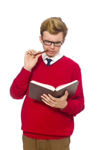 Estudante engraçado com livro — Fotografia de Stock