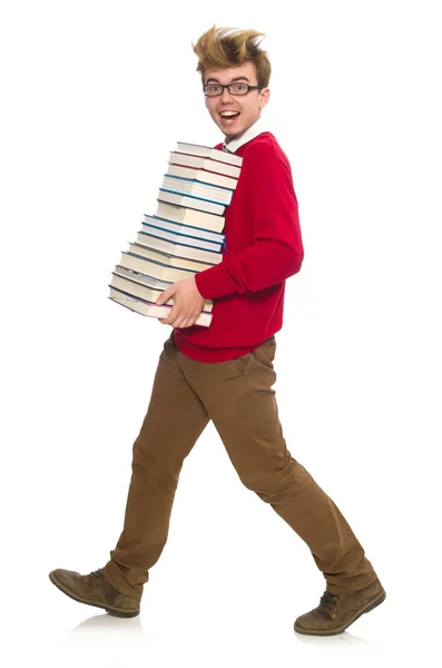 Estudante engraçado com livros — Fotografia de Stock