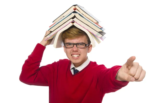 Funny student with books — Stock Photo, Image