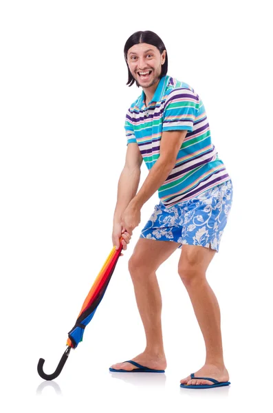 Чоловік з барвистою парасолькою — стокове фото