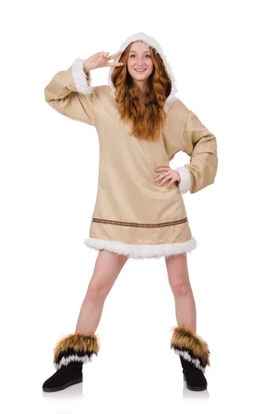 Eskimo meisje in bont kleding — Stockfoto