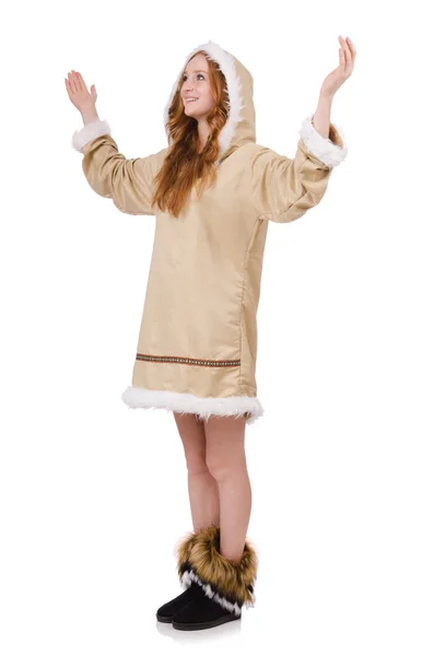 Eskimo flicka i pälsfodrar kläder — Stockfoto
