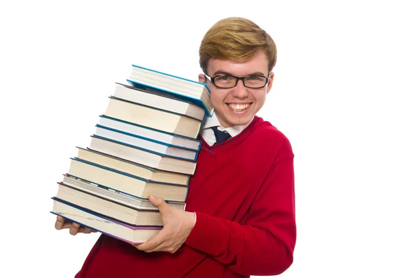 Estudante engraçado com livros — Fotografia de Stock