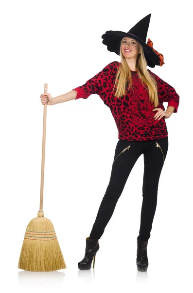 Funny witch with broom — Stock Photo, Image