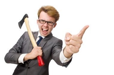 Silahlı genç iş adamı beyazlara izole edildi.