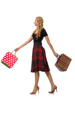 Ekoseli elbiseli güzel bir kadın, beyaz tenli.