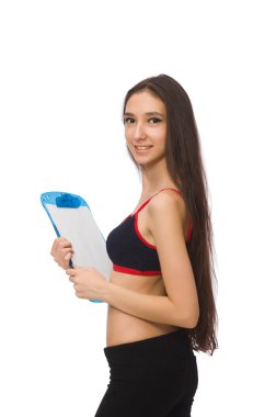 Spor takım elbiseli kız, beyaz tenli.