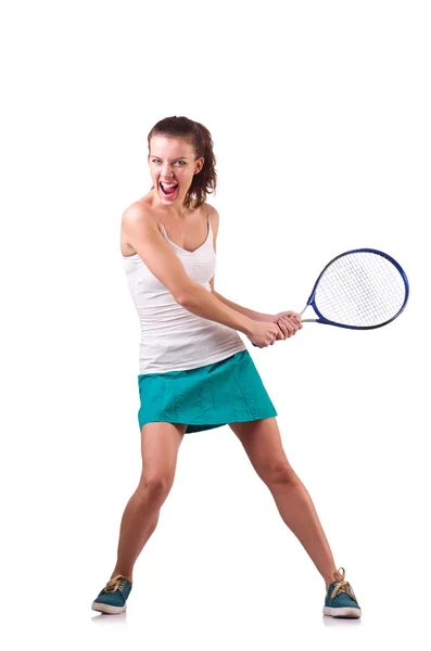 Woman tennis player isolated on white — Stock Photo, Image