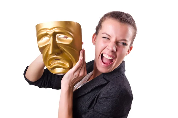 Woman with mask in hypocrisy concept — Stock Photo, Image