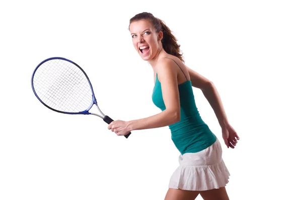 Жінка тенісист ізольовані на білому — стокове фото
