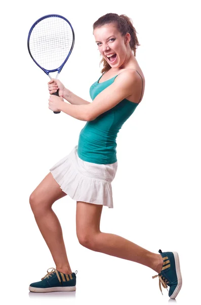 Woman tennis player isolated on white — Stock Photo, Image