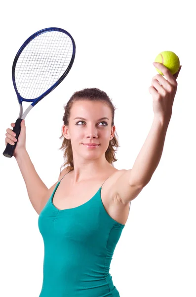 Femme Joueuse de tennis isolée sur blanc — Photo