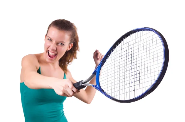 Woman tennis player isolated on white — Stock Photo, Image