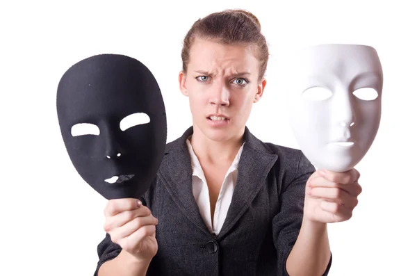 Woman with mask in hypocrisy concept — Stock Photo, Image