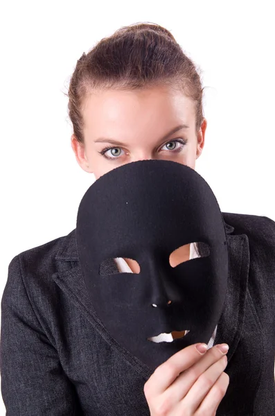 Woman with mask in hypocrisy concept — Stock Photo, Image