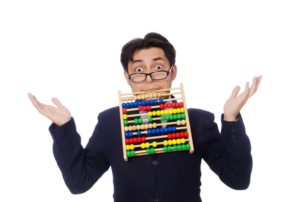 Funny businessman with abacus isolated on the white — Stock Photo, Image