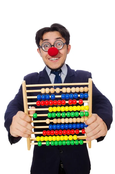 Funny businessman with abacus isolated on the white — Stock Photo, Image