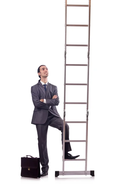 Empresario escalando la escalera aislado en blanco — Foto de Stock