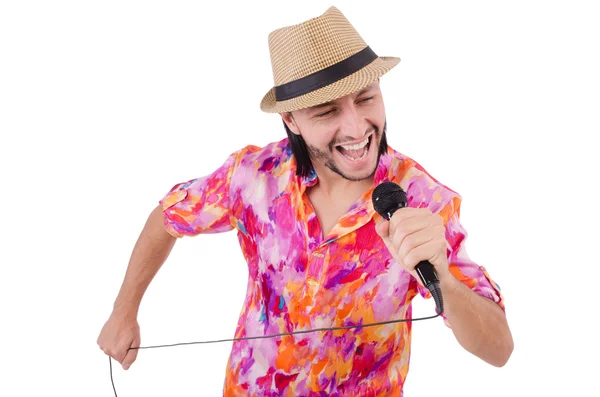 Man in kleurrijke shirt geïsoleerd op wit — Stockfoto