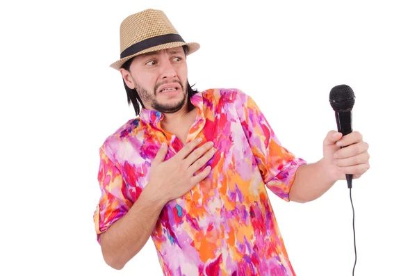 Мужчина в разноцветной рубашке, изолированной на белом — стоковое фото