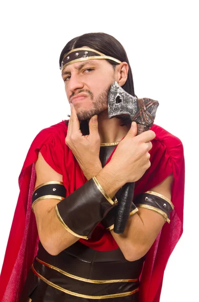 Gladiator rasiert sich das Gesicht isoliert auf weiß — Stockfoto