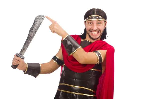 Gladiator med svärd isolerad på vit — Stockfoto