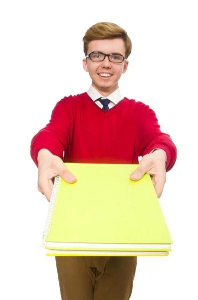 Estudante com papel isolado em branco — Fotografia de Stock