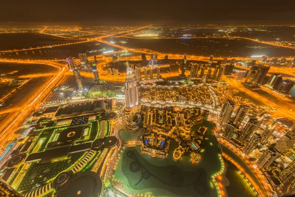 Panorama of night Dubai during sunset — Stock Photo, Image