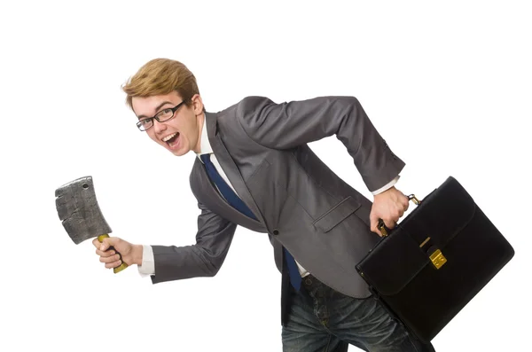 Young businessman with weapon isolated on white — Stock Photo, Image