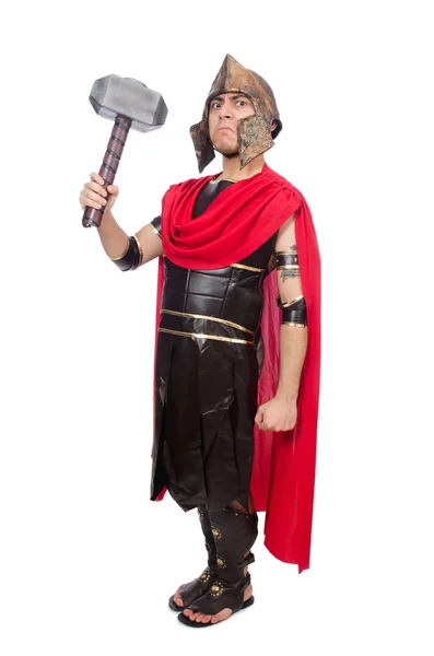 Gladiator med hammare isolerad på vit — Stockfoto