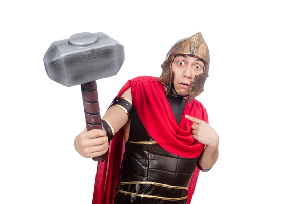 Gladiator met hamer geïsoleerd op wit — Stockfoto