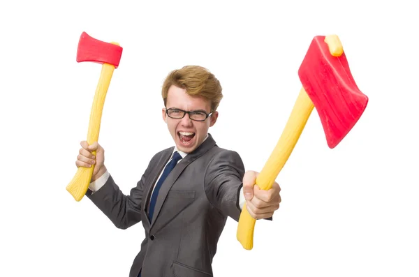 Jonge zakenman met wapen geïsoleerd op wit — Stockfoto