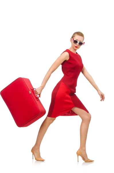 Jolie jeune femme en robe rouge isolée sur blanc — Photo